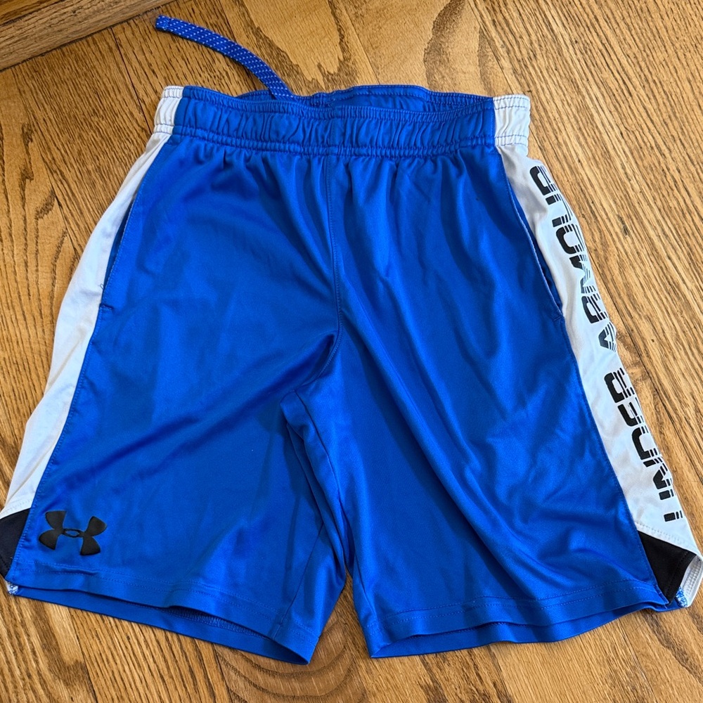 Boys Under Armour Royal Blue Athletic Shorts with White Side Panels
